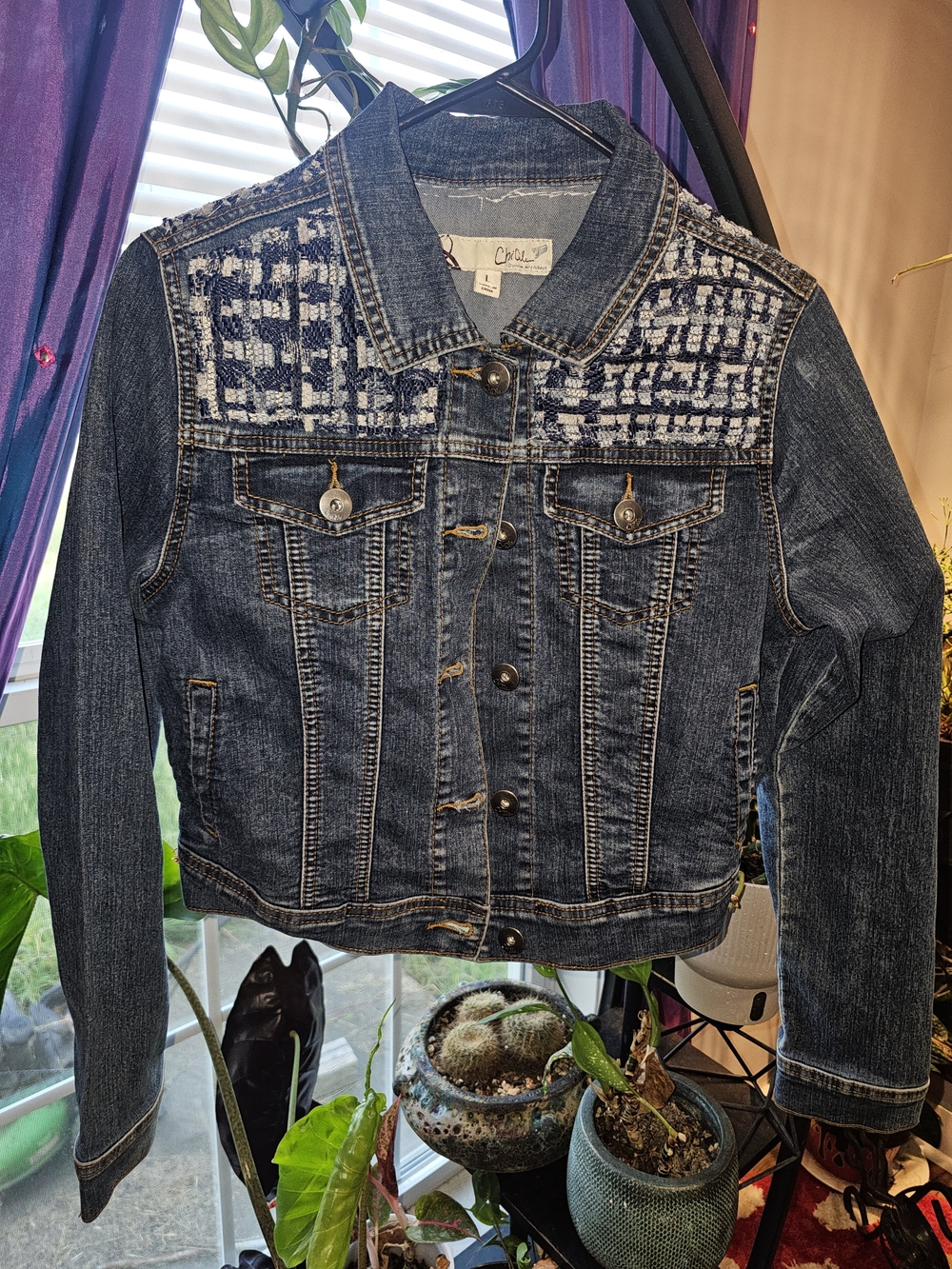 Architect Dark Blue Denim Jacket with Patterned Yoke
